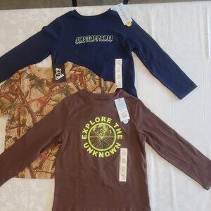 NWT Lot of 3 Boys XS T-Shirts Tan Camo, Blue Unstoppable, Brown Explore Unknown